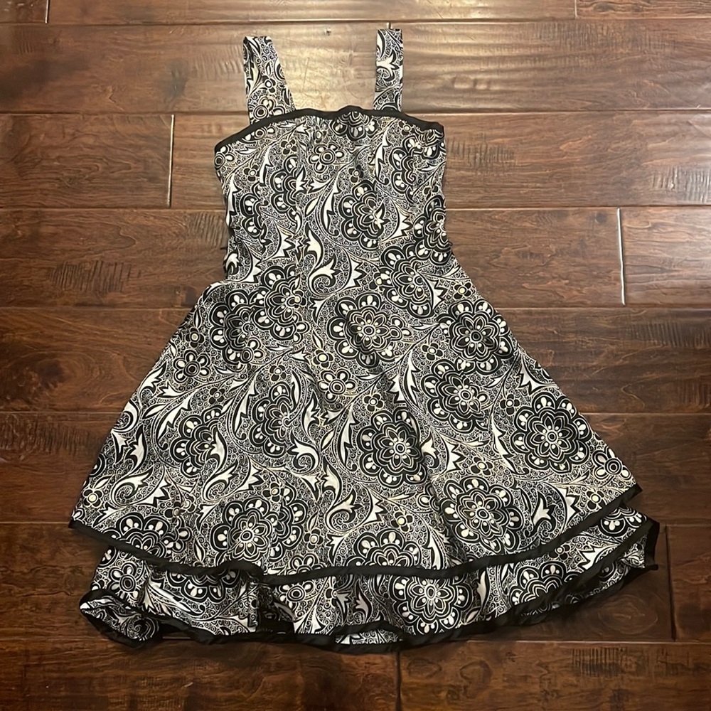 satin gold black white design dress with double hem